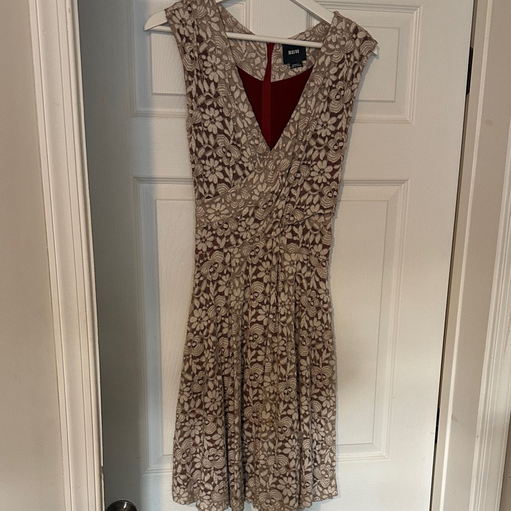 Maeve Tan and Brown Floral Midi Dress